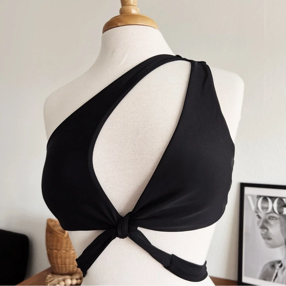 BLACK ONE SHOULDER STRAPPY BIKINI TOP #0363 - Picture 5 of 6